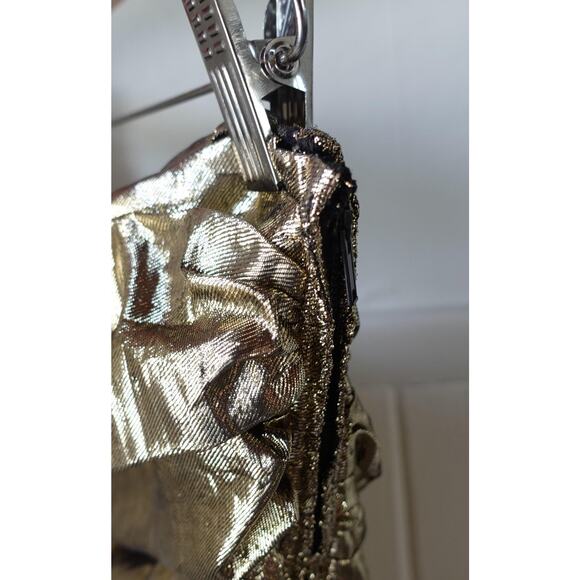 Vintage Helene Sidel Top 10 Gold Metallic Ruched Strapless Party 90s Retro Glam - Picture 5 of 11